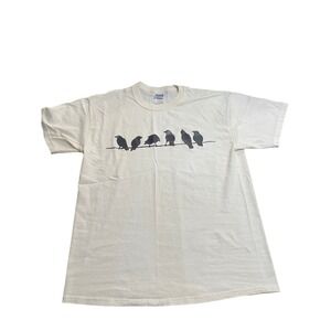 Gildan Heavy Cotton Birds on a Wire Graphic T-Shirt Cream Mens Large